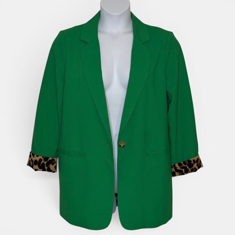 Moving Forward Tiger Blazer Size L Kelly Green Rhinestone Mob Wife Leopard Lined - Picture 3 of 10